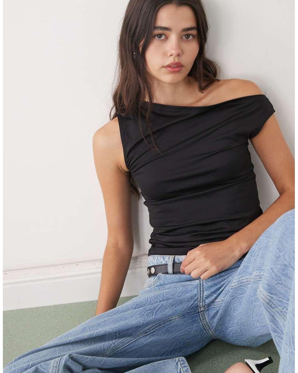 Weekday Blue Asymmetric Shoulder Top