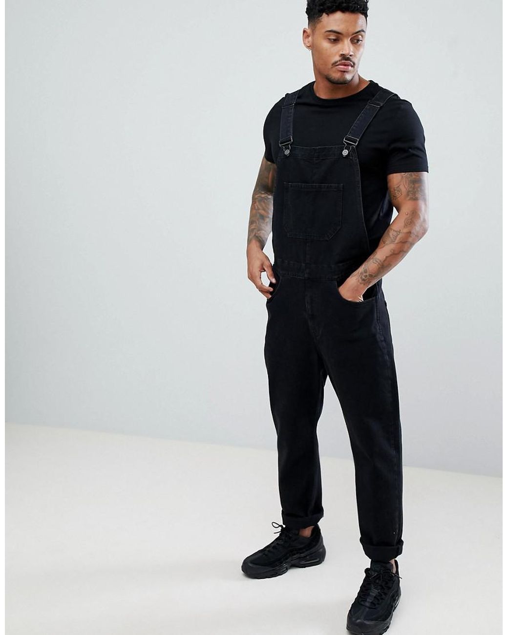 ASOS Skinny Denim Dungarees In Black 