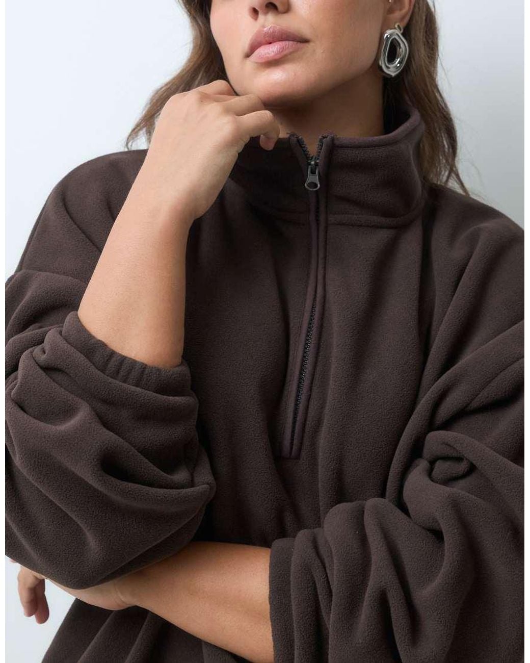 ASOS Brown Asos Design Curve Funnel Neck Half Zip Pull Over Polar Fleece