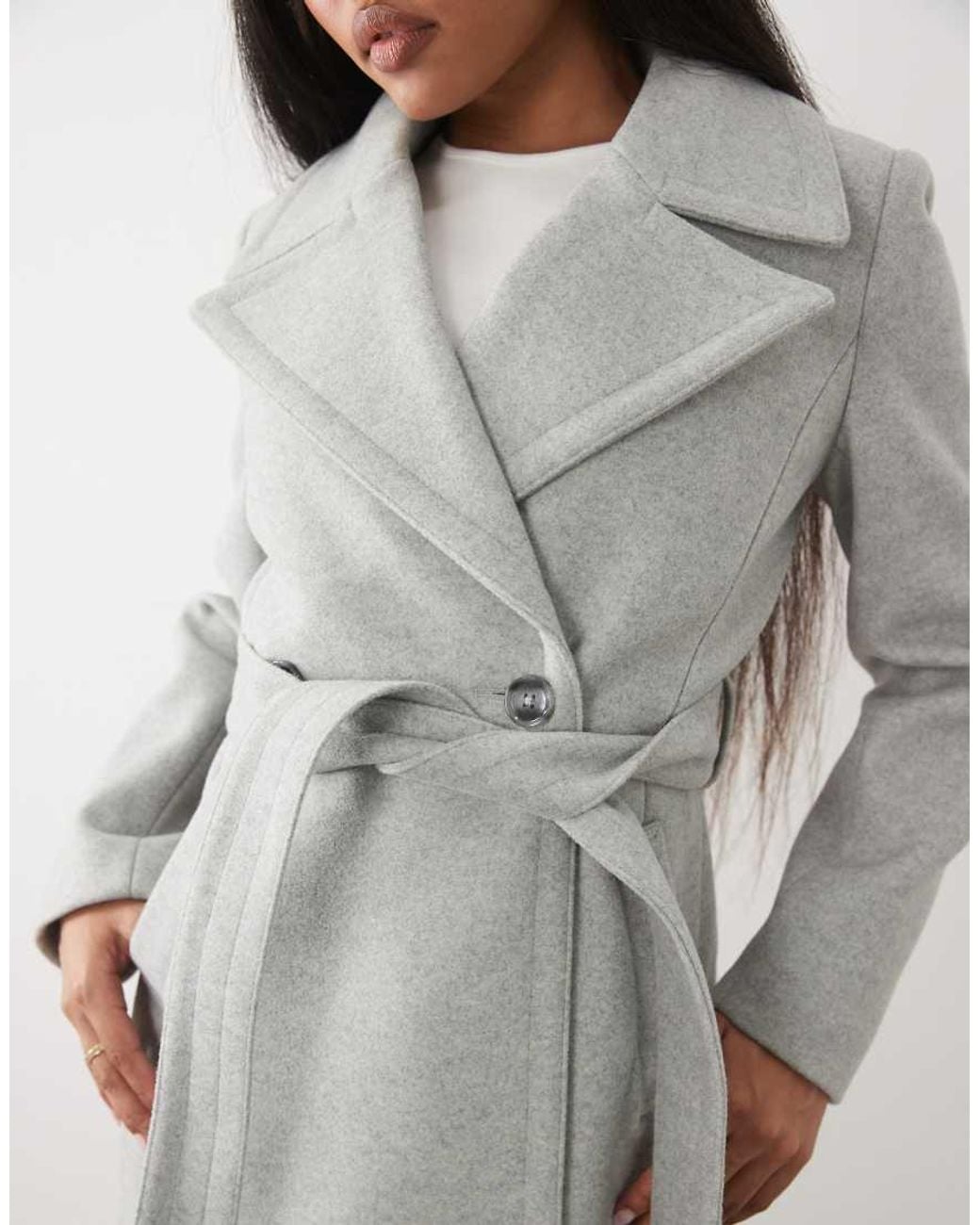 Forever New Gray Long Line Button Down Belt Detail Coat