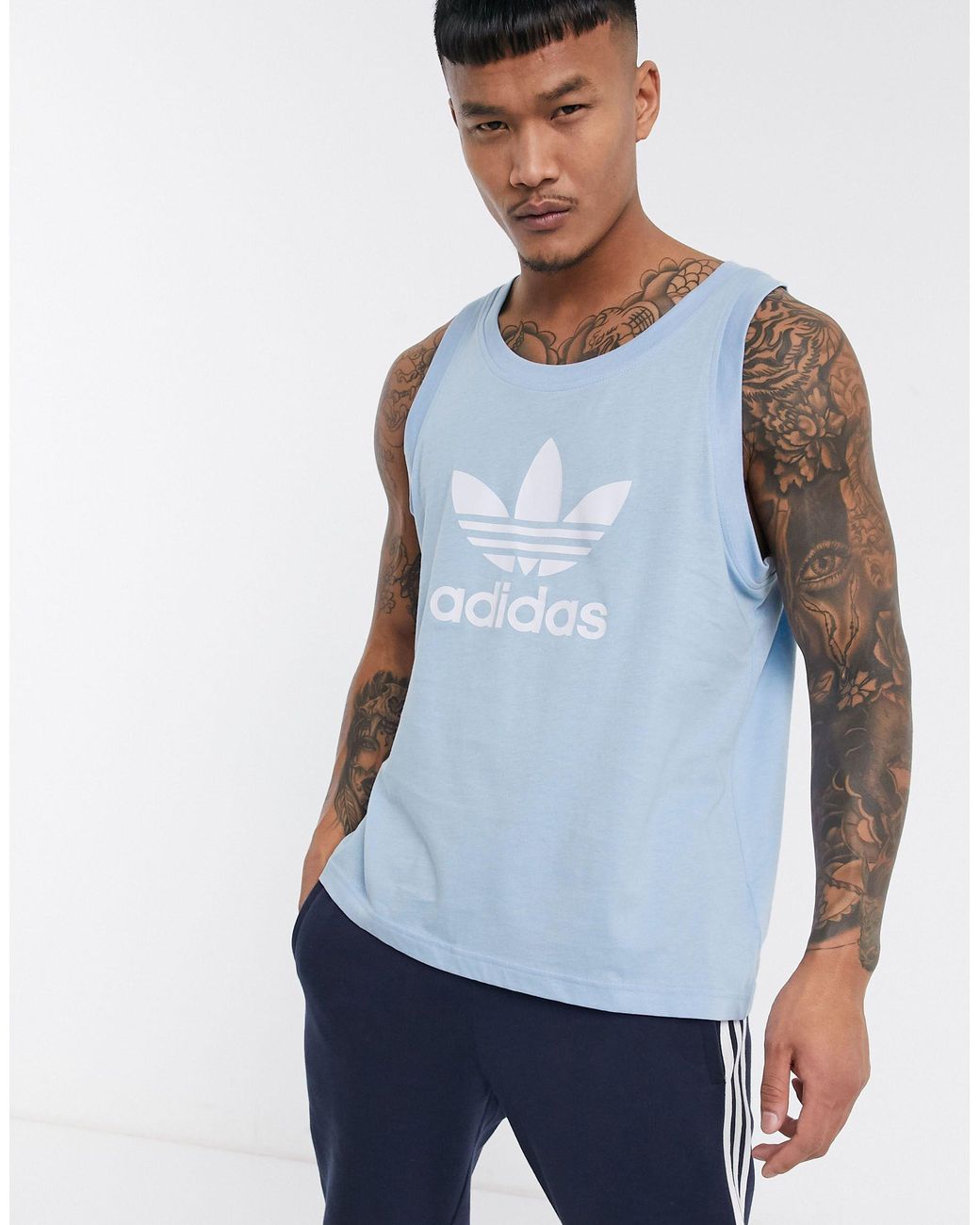 adidas Originals Cotton Trefoil Tank Top in Blue for Men | Lyst