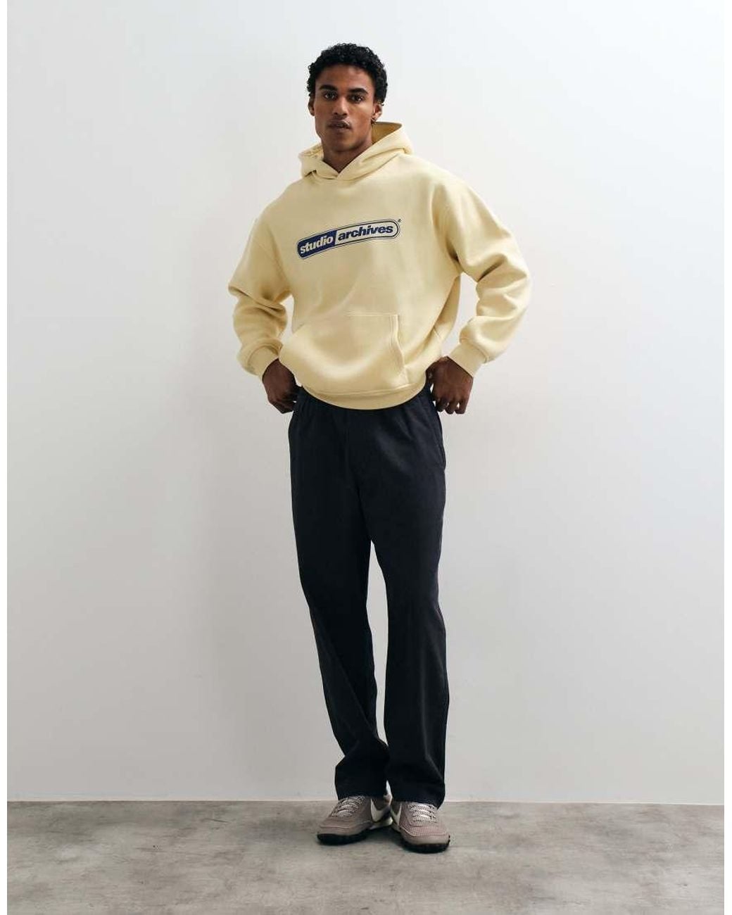 ASOS Natural Oversized Hood With Pigment Print for men