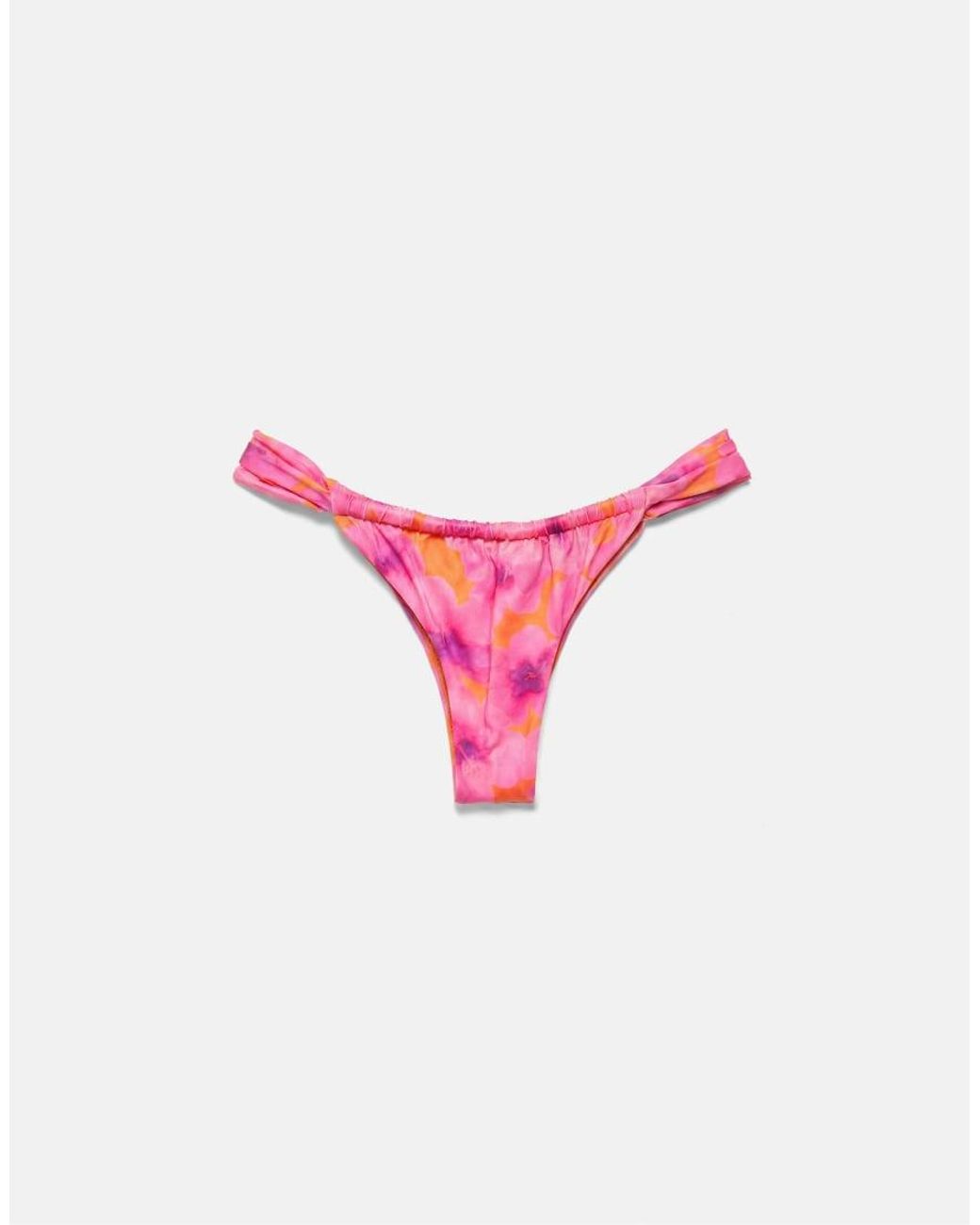 Pull&Bear Floral Bikini Bottoms With Gathered Detail