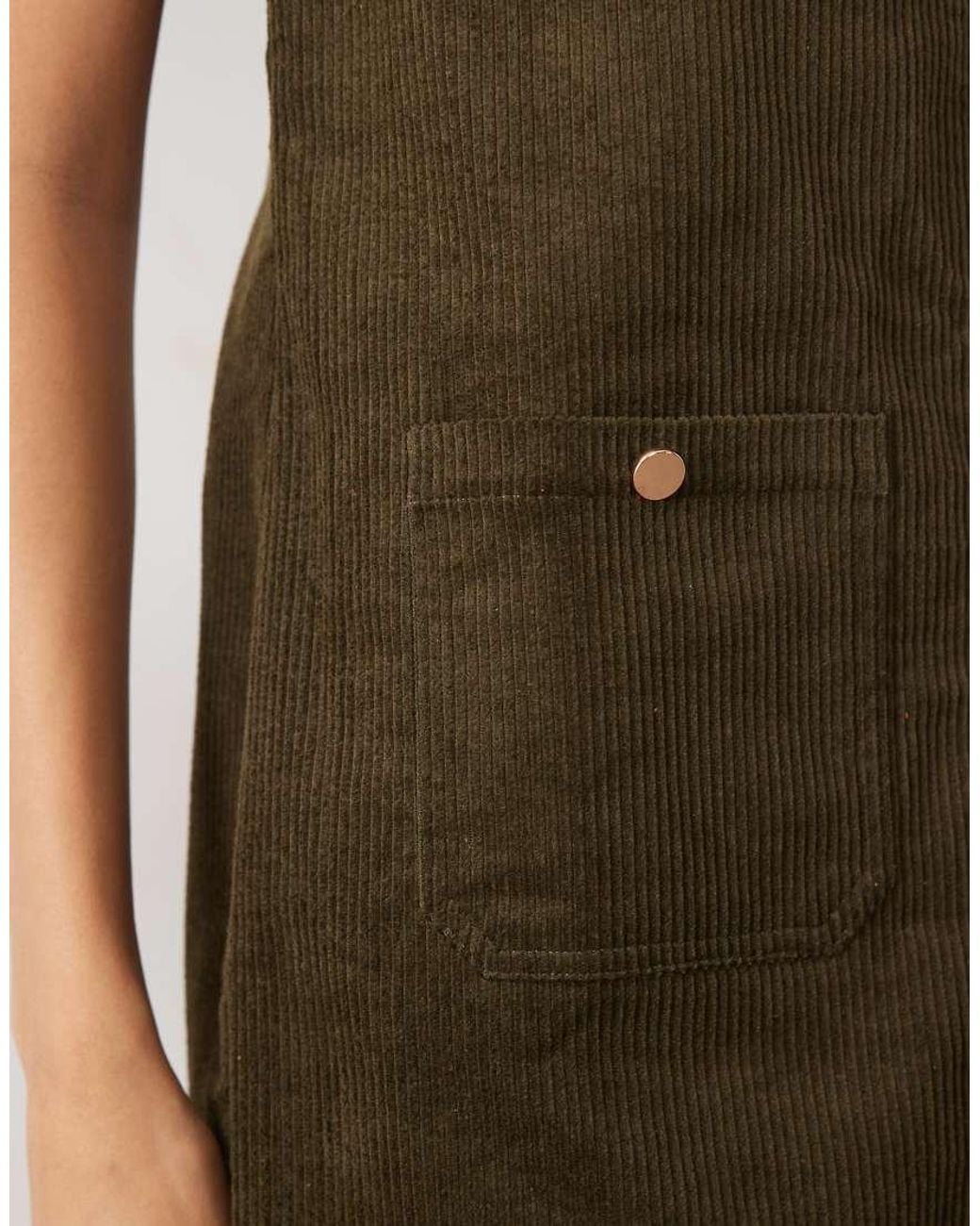 Threadbare Green Cord Pinafore Mini Dress