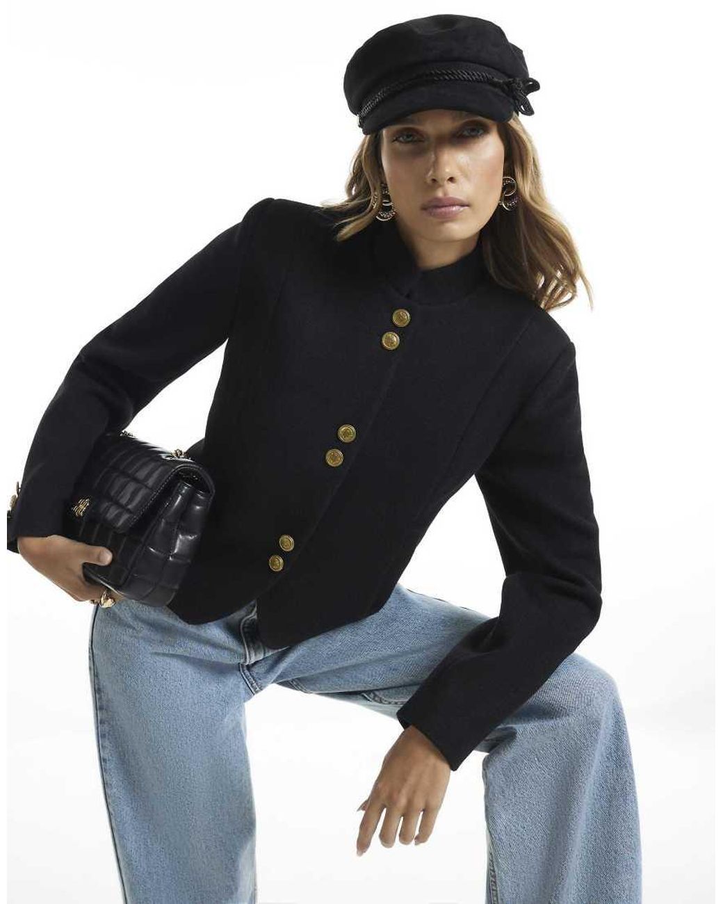 River Island Black Button Drummer Jacket