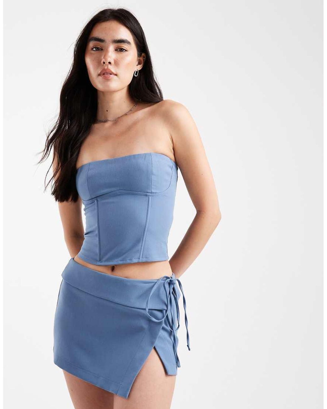 Edikted Blue Selena Asymmetric Wrap Mini Skirt