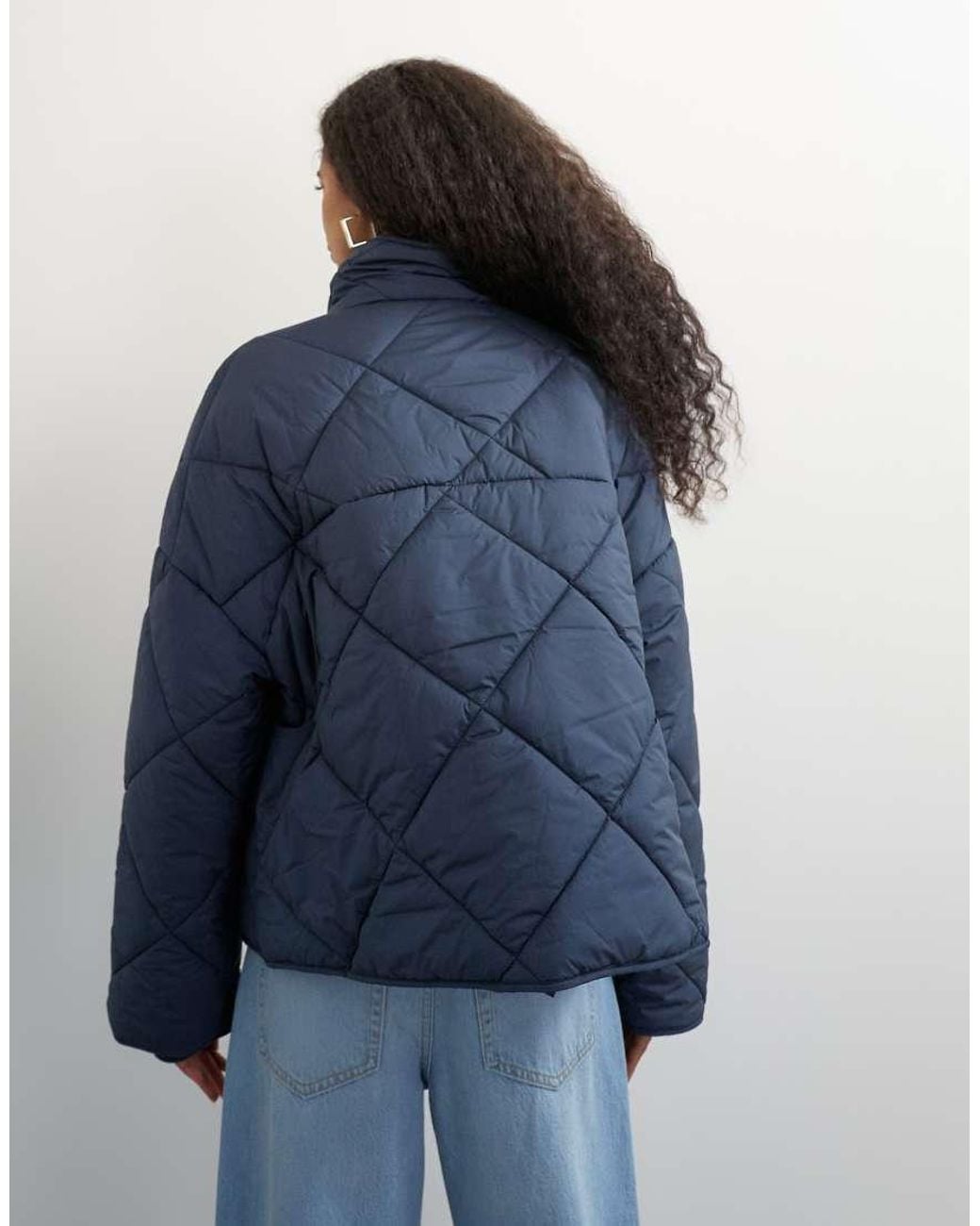 TOPSHOP Blue Quilted Button Through Puffer Jacket