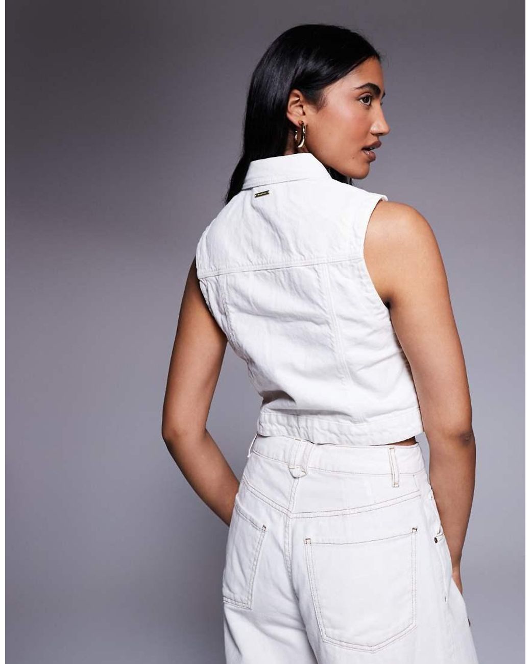 Abrand Jeans White Day Tripper Button Front Denim Vest