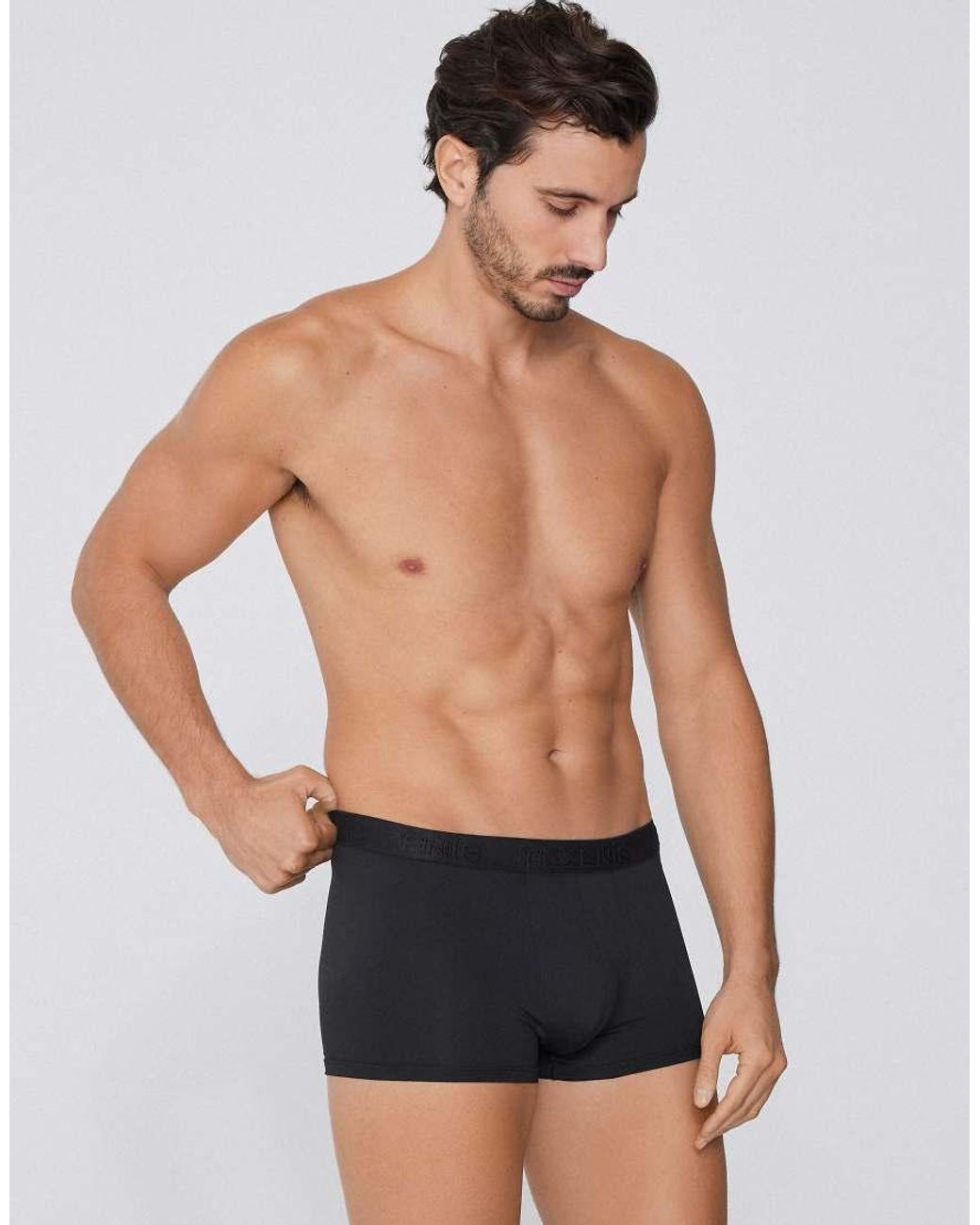 Tezenis Black Elastic Microfibre Boxers With Logo for men