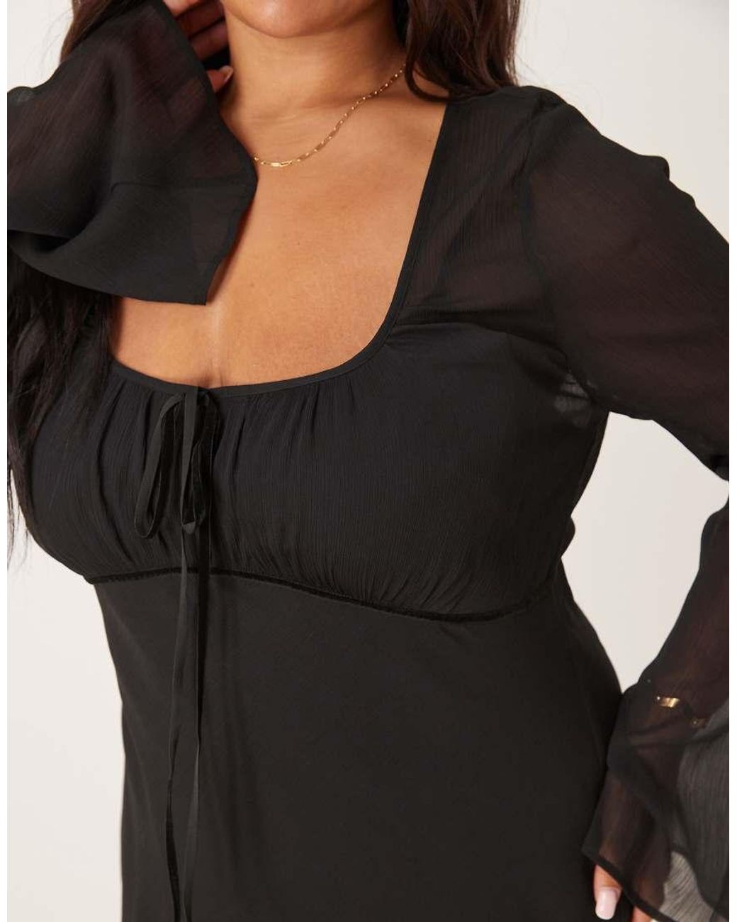 ASOS Black Asos Design Curve Ruched Bust Scoop Long Sleeve Mini Dress