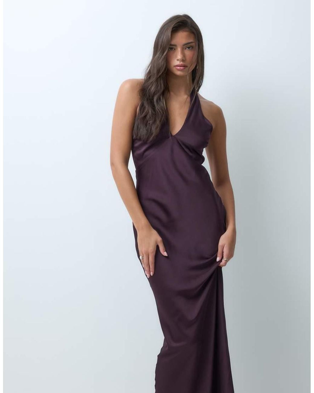 Aria Cove Purple Satin Keyhole Front Neck Detail Maxi Dress