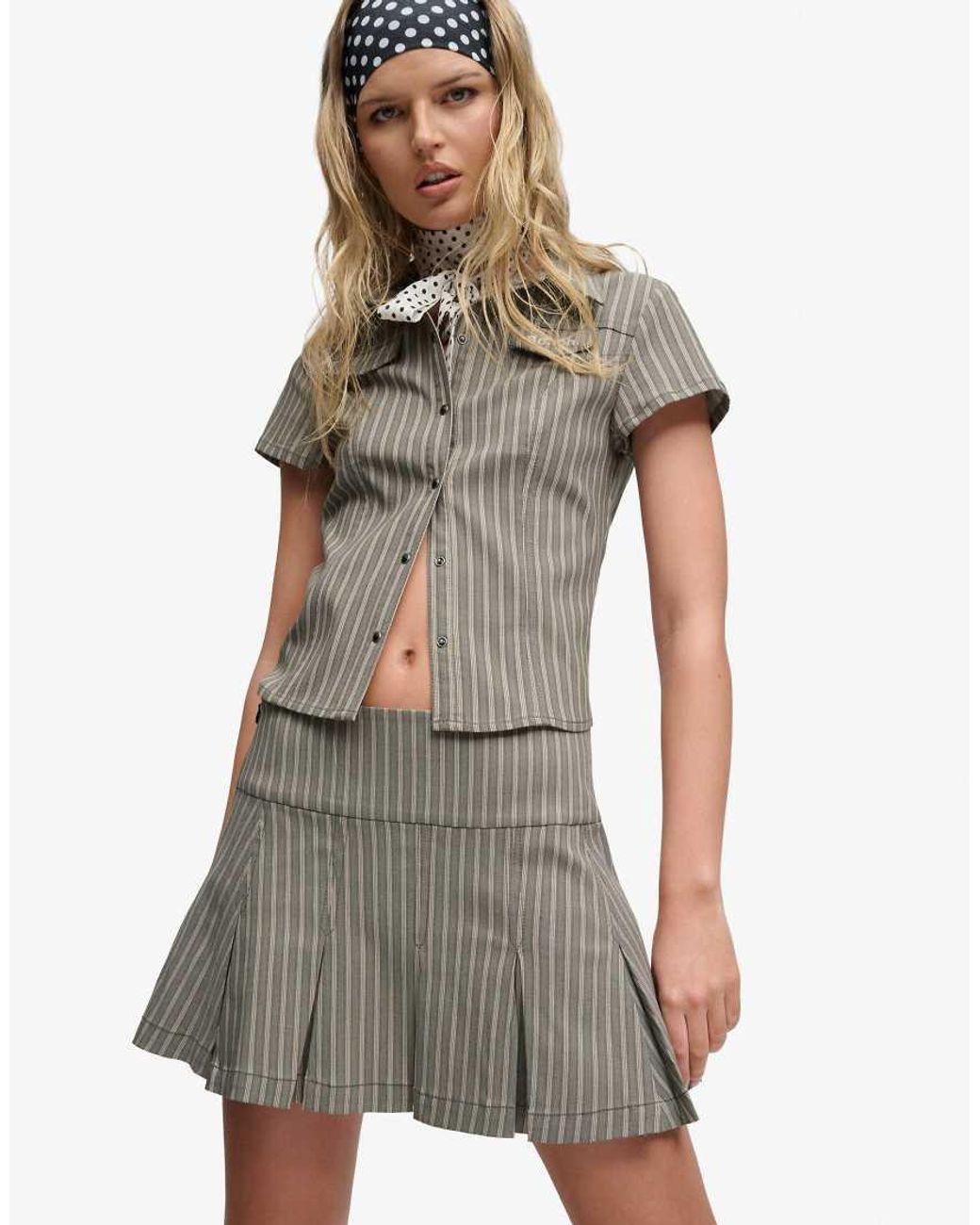 Bench x Superdry & Co White Logo Pleated Stripe Mini Skirt