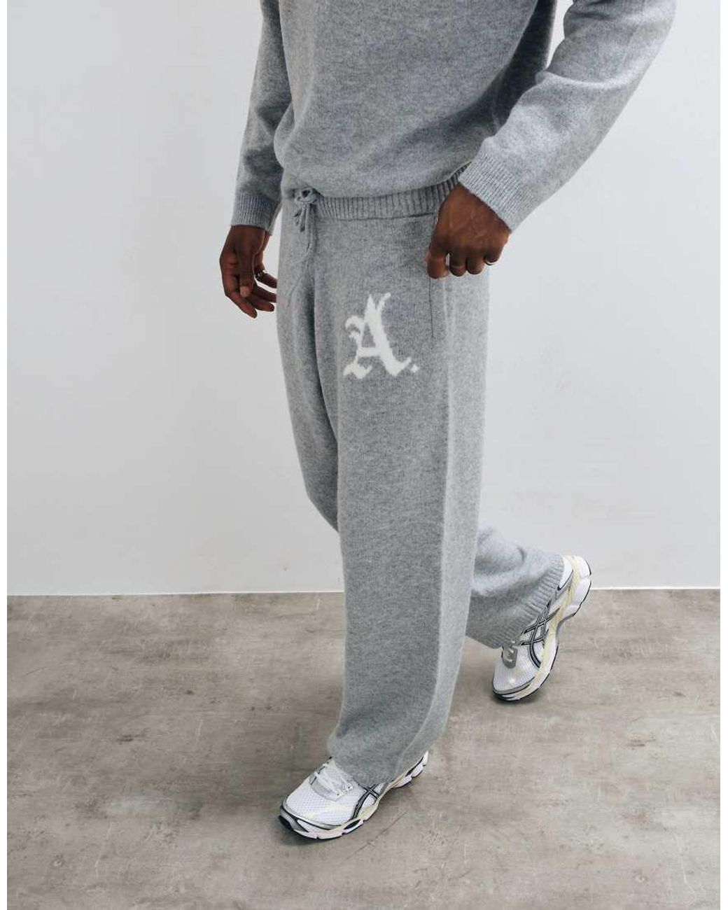 Jack & Jones Gray Jacquard Knit Sweatpants for men