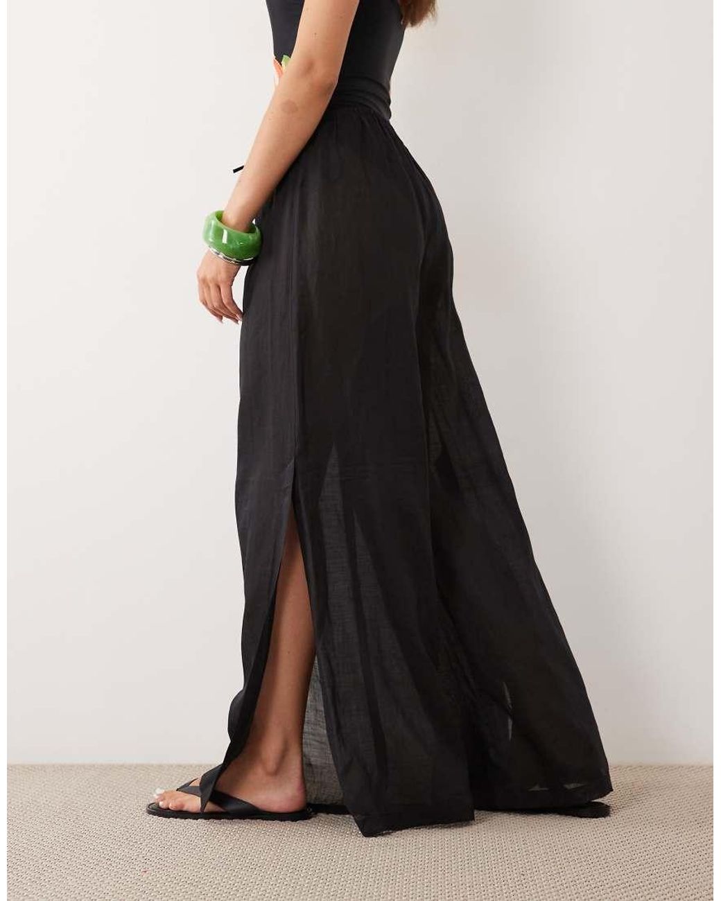 ARKET Black Beach Pull On Ramie Trousers