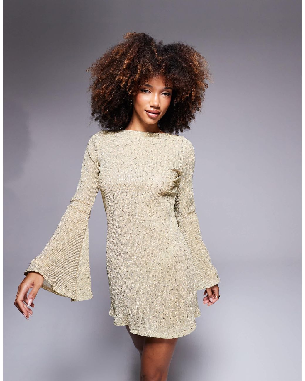 gold dresses asos Long Gold Sequined Gown UK14/16 main image 1