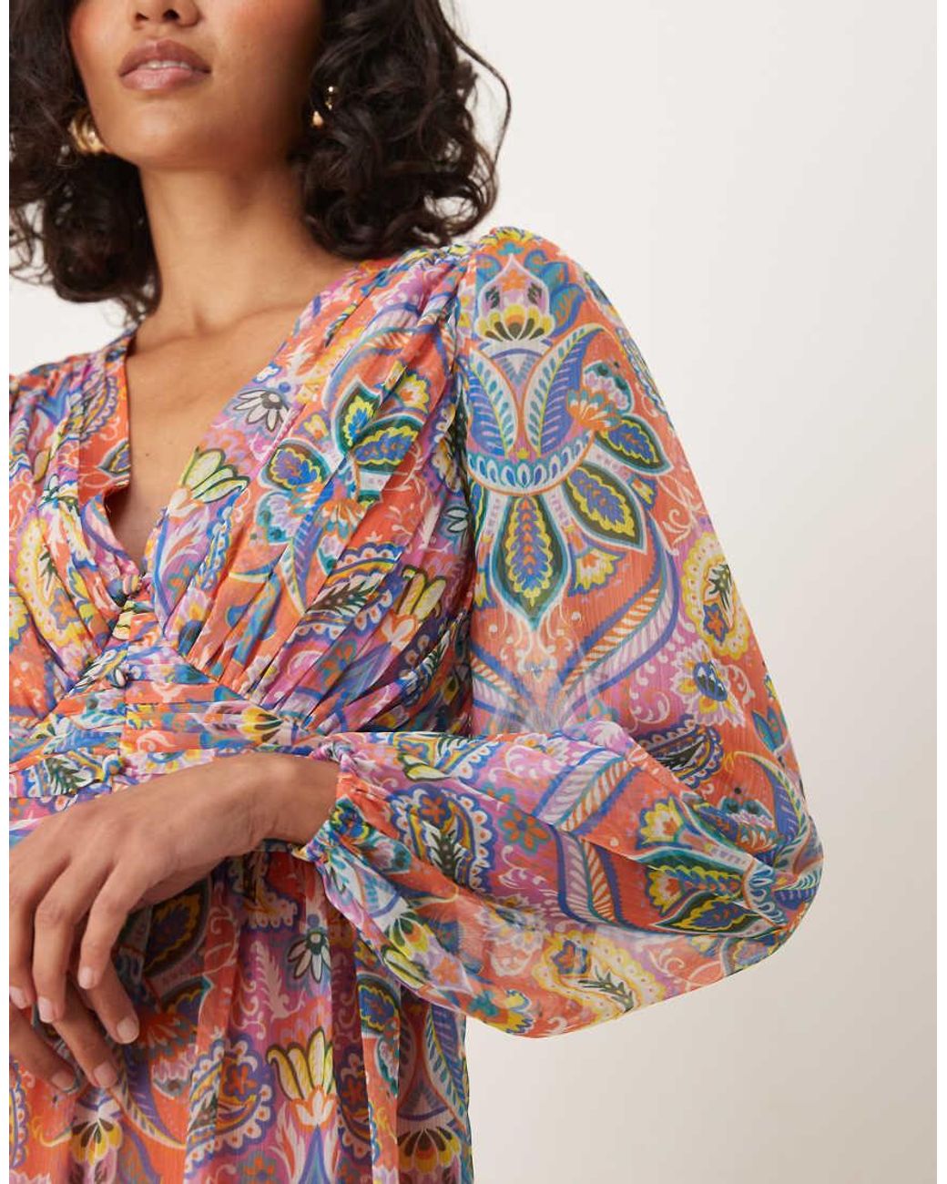 Lovedrobe Pink Paisley V Neck Long Sleeve Midaxi Dress