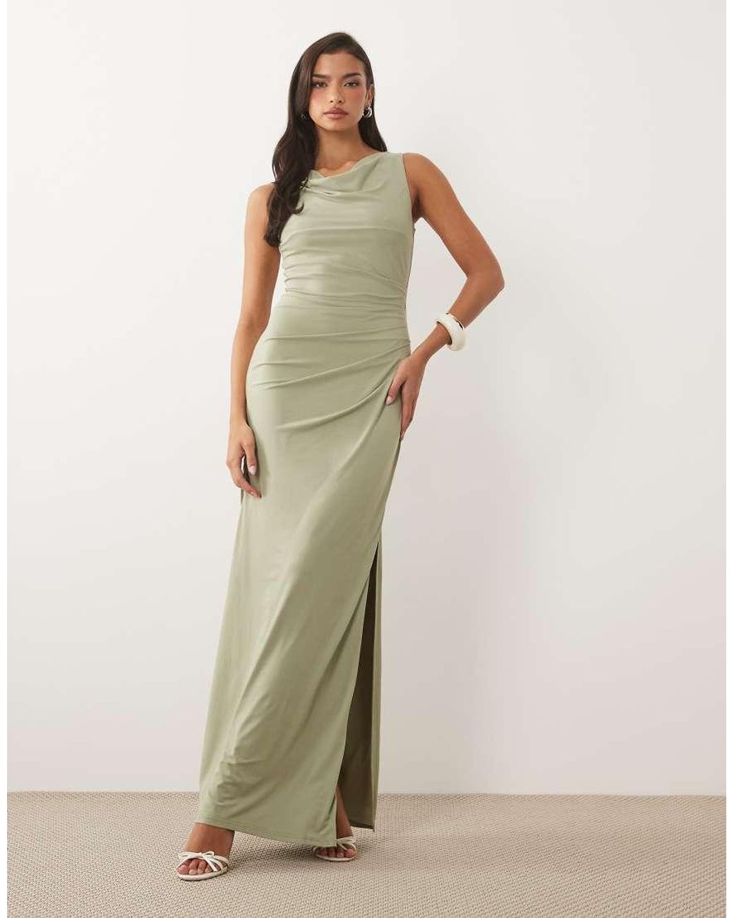 TFNC London Green Slinky Cowl Neck Maxi Dress