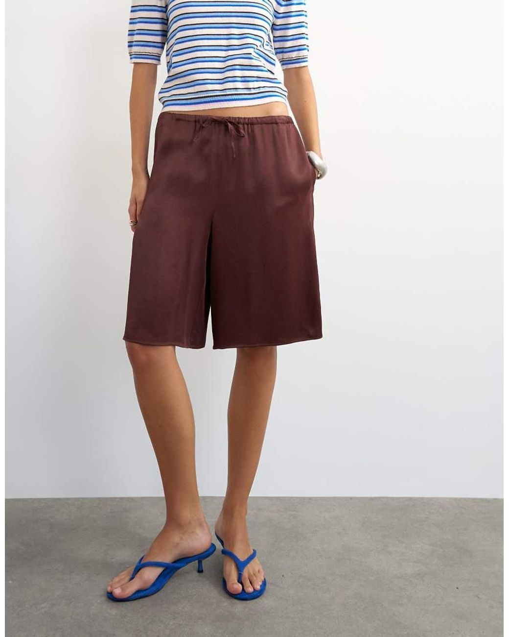 TOPSHOP White Satin Longline Bermuda Shorts