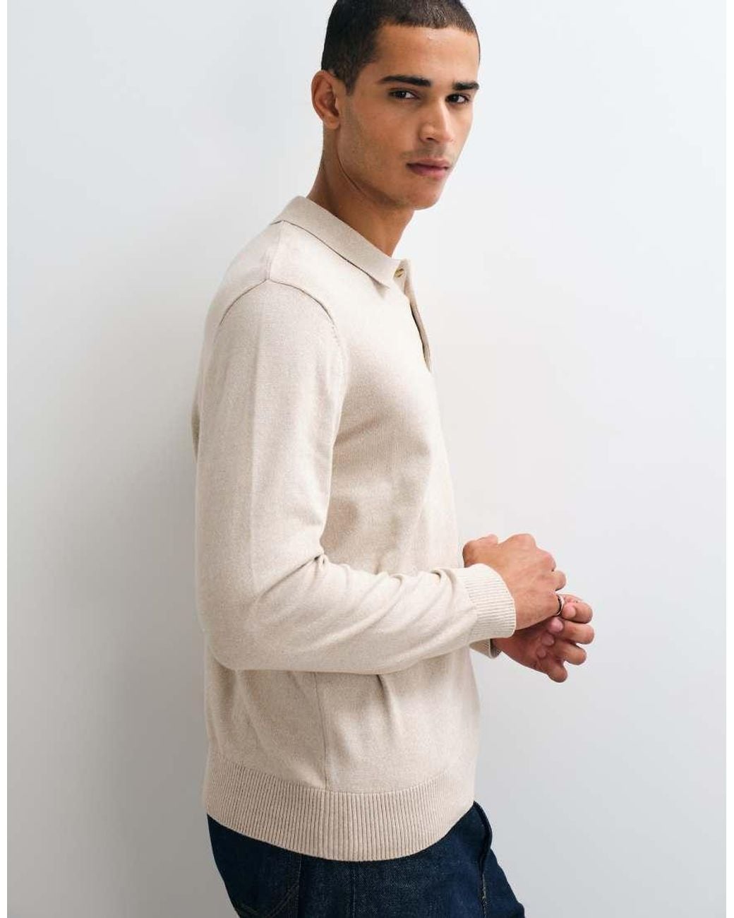 Jack & Jones Natural Essential Knit Button Polo for men