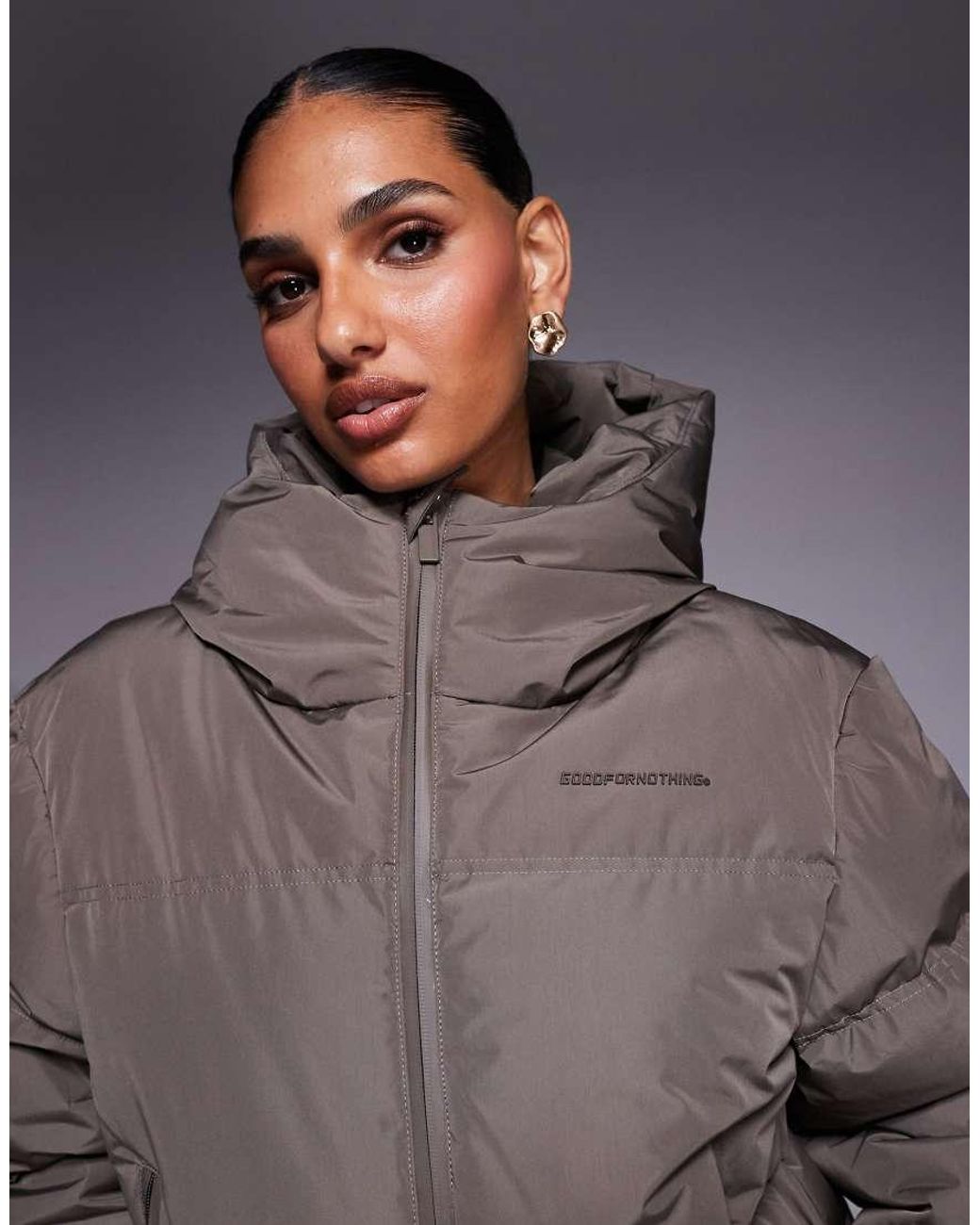 Good For Nothing Gray Hooded Puffer Jacket