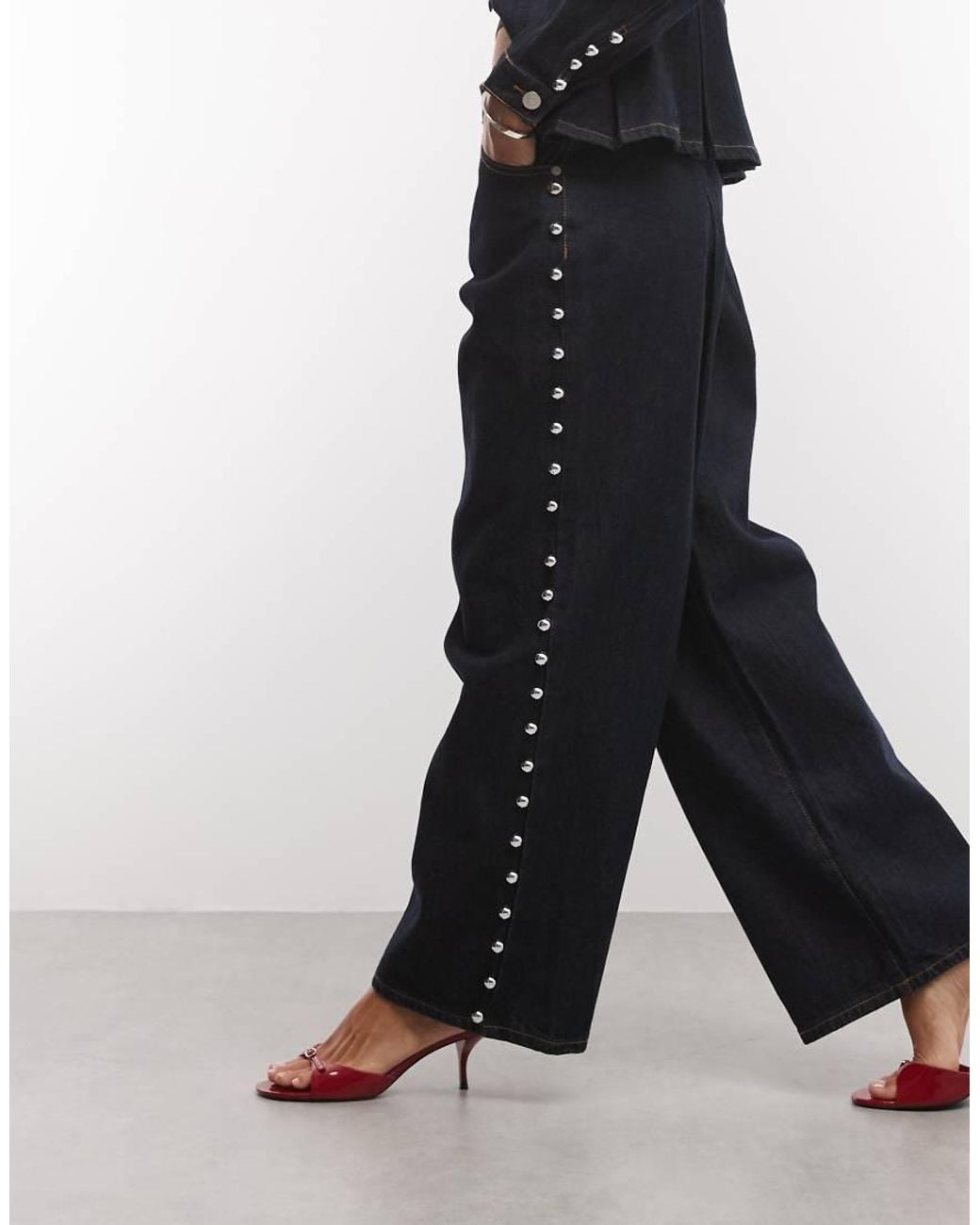 Liquor N Poker Blue Straight Leg Pleat Front Jeans With Oversized Studs Co-ord