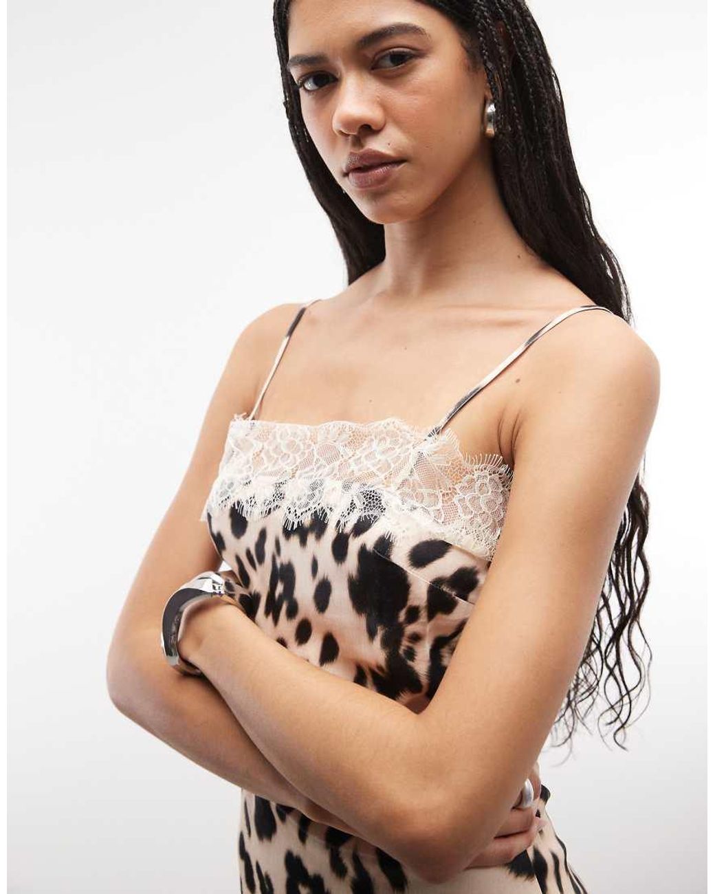 ASOS Brown Lace Panel Satin Flippy Dress