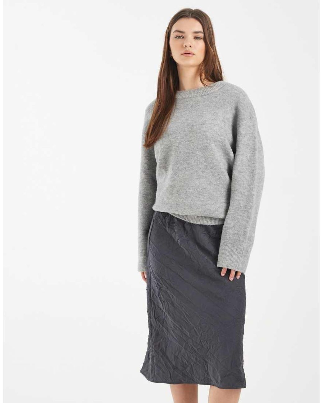 ASOS Blue Crushed Satin Midi Skirt