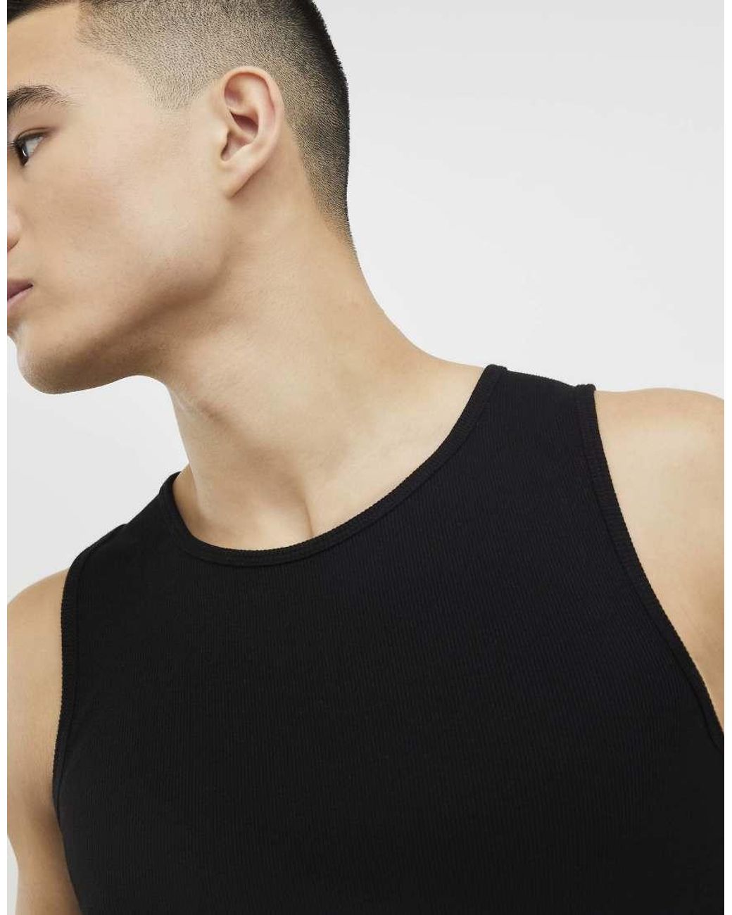 River Island Black Muscle Fit Cotton Blend Stretch Vest for men
