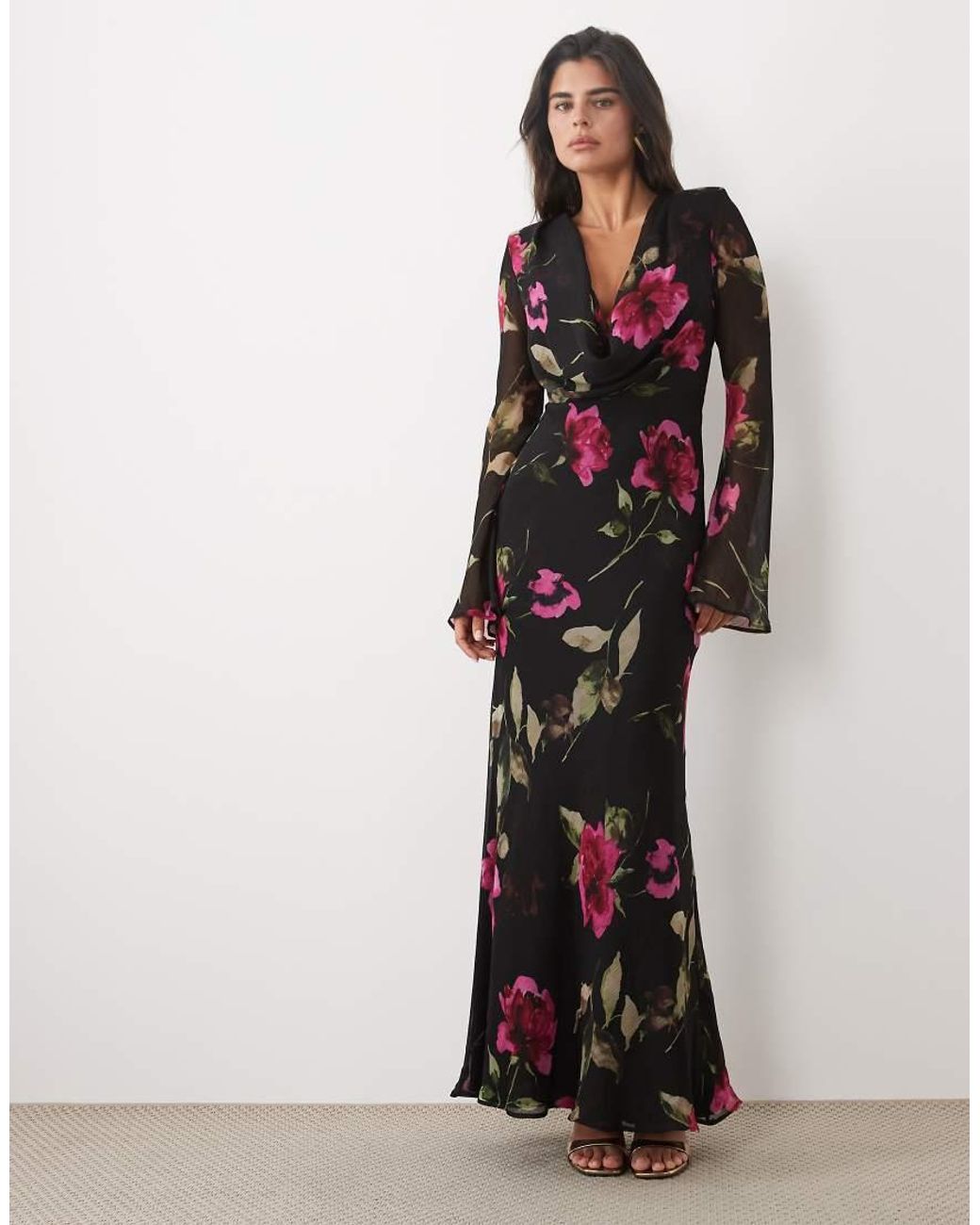 ASOS Multicolor Cowl Neck Chiffon Maxi Dress
