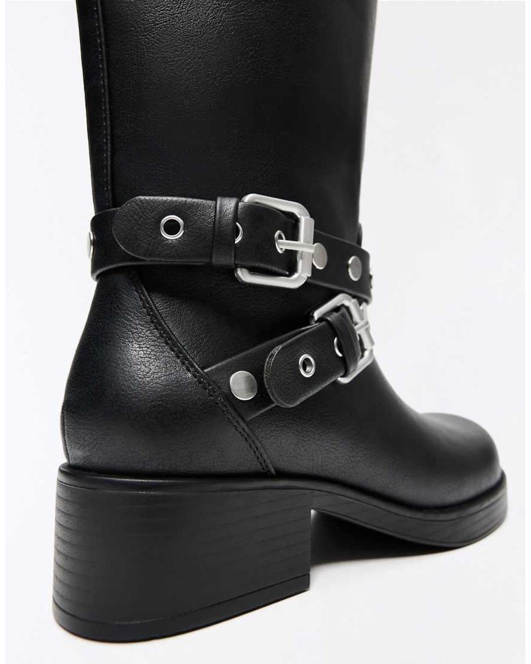 Bershka Blue Studded Biker Boots