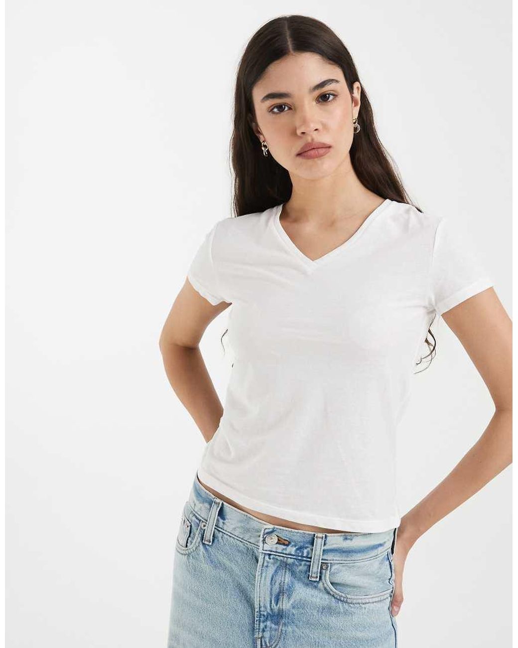 & Other Stories White V Neck T-Shirt
