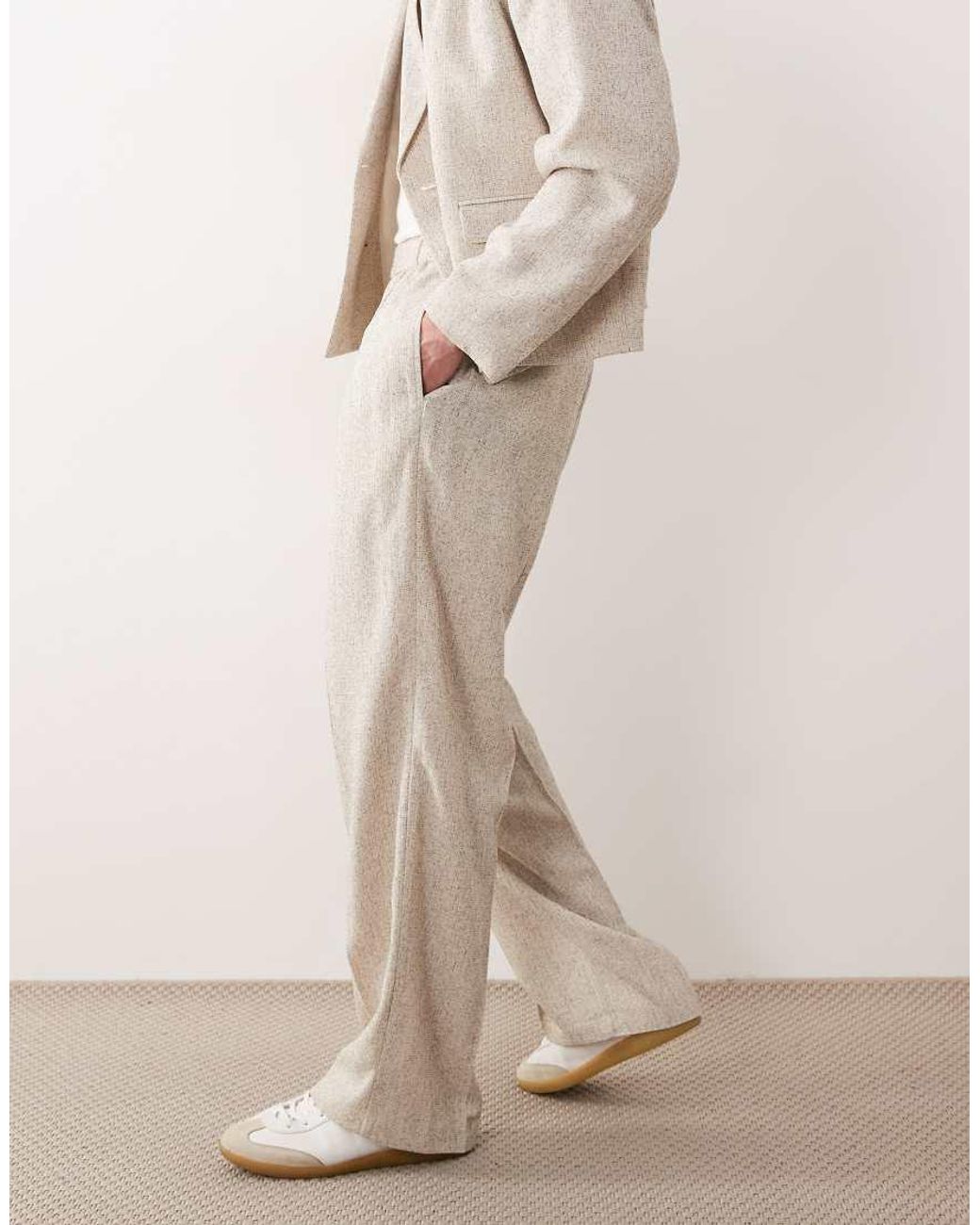 ASOS Natural Wide Leg Suit Trousers for men