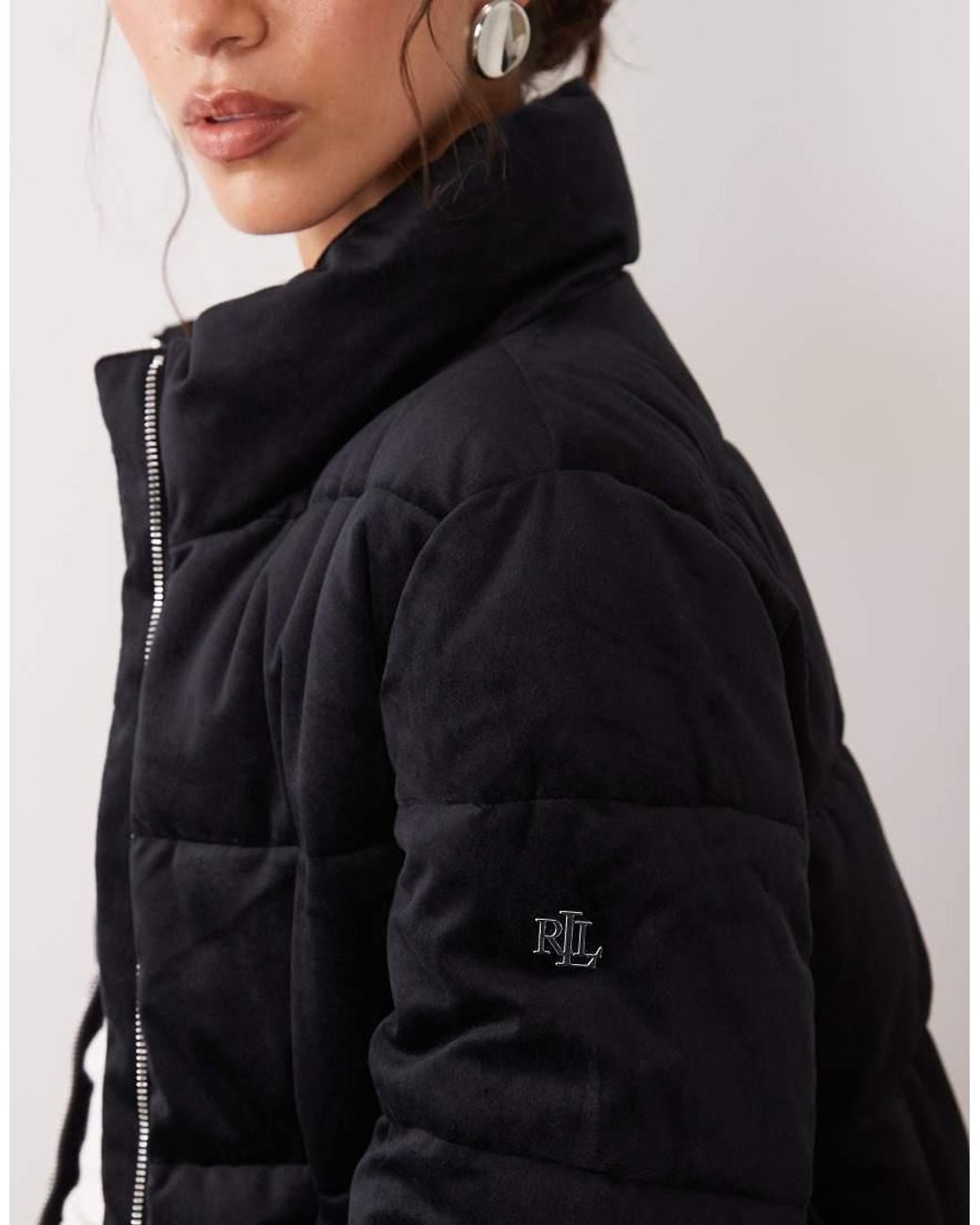 Ralph Lauren Black Crush Velvet Padded Coat