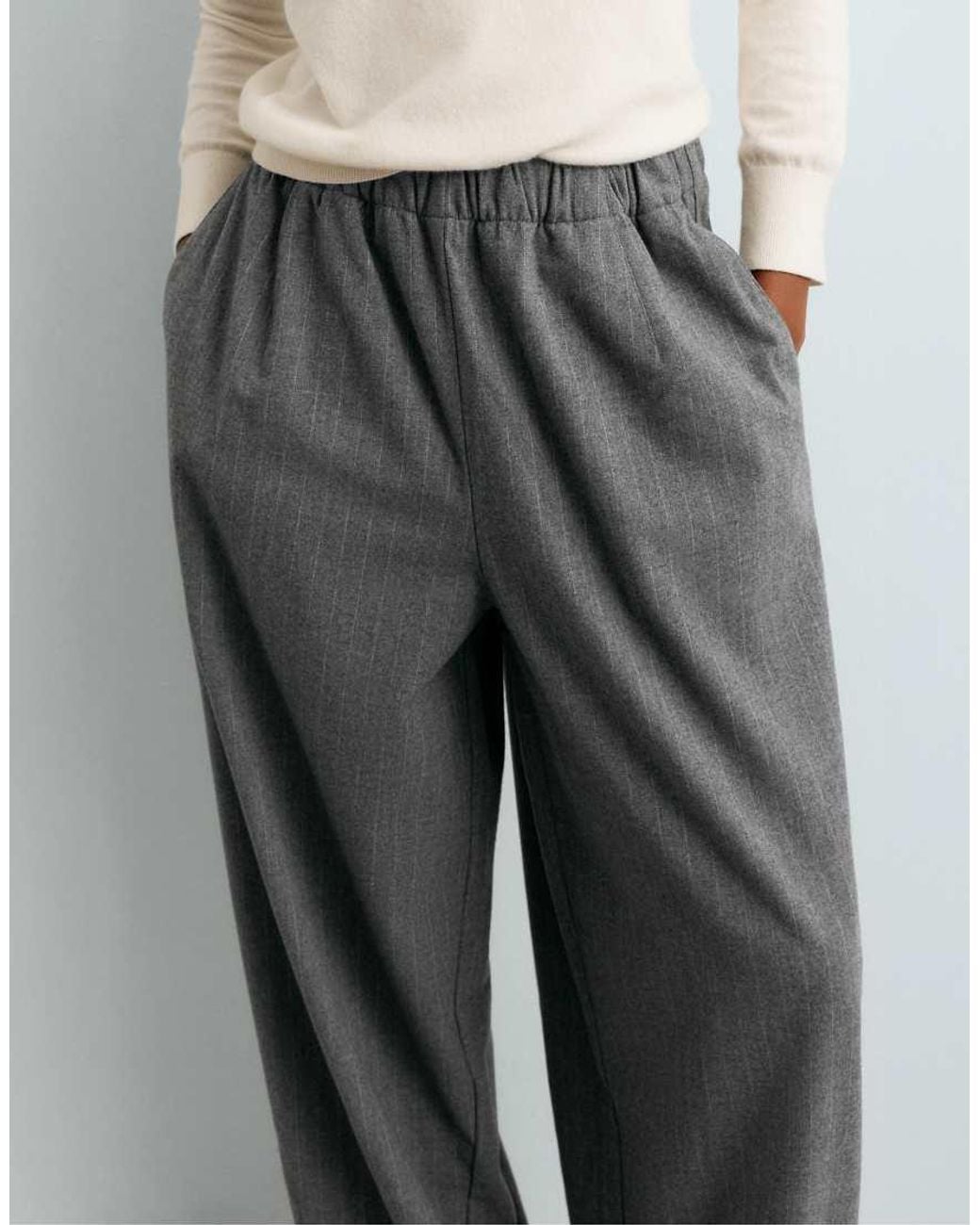Oysho Gray 15% Wool Pinstripe Balloon Trousers