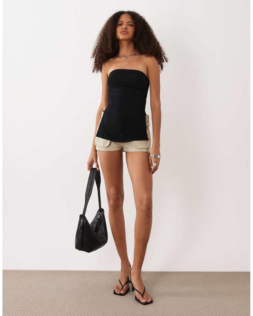 Motel Black Ruched Bandeau Top