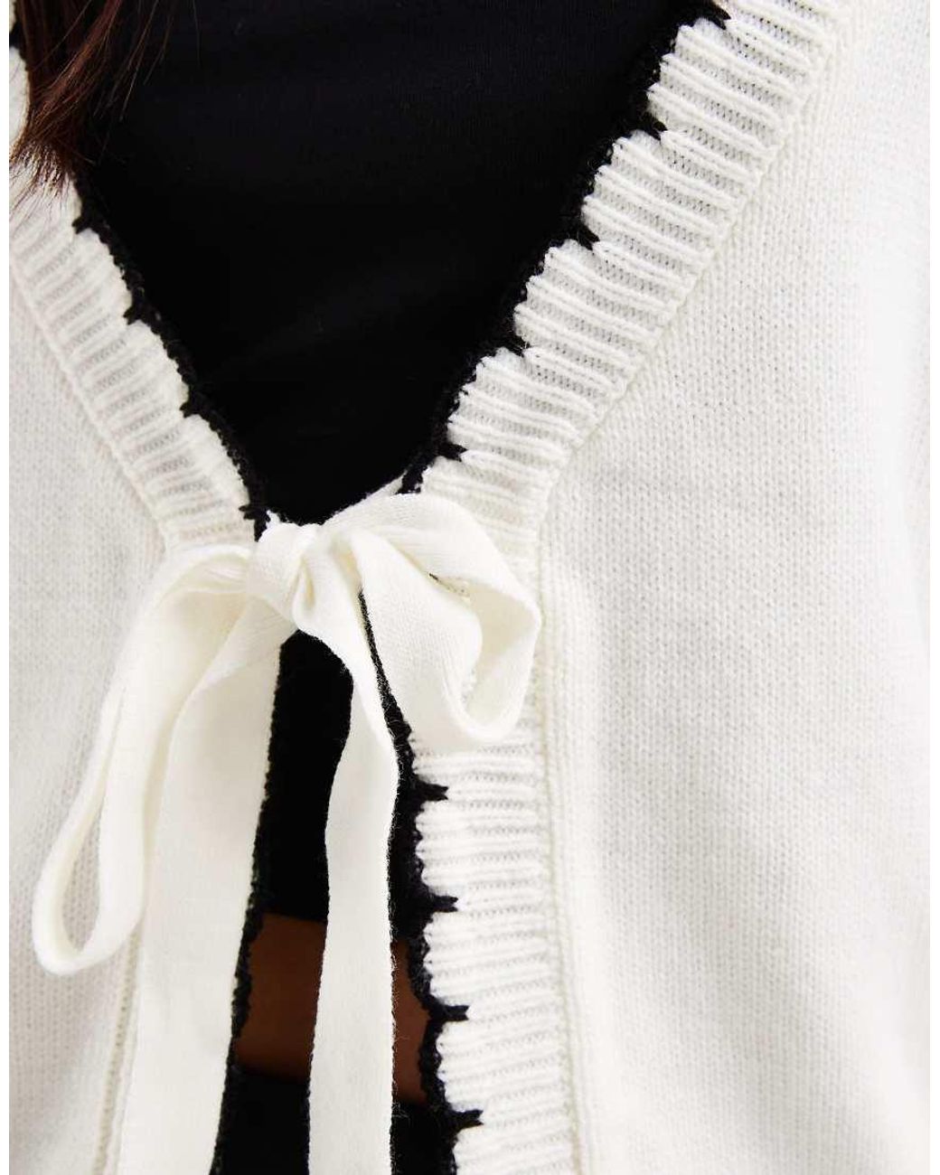 Miss Selfridge White Tie Detail Blanket Stitch Cardigan