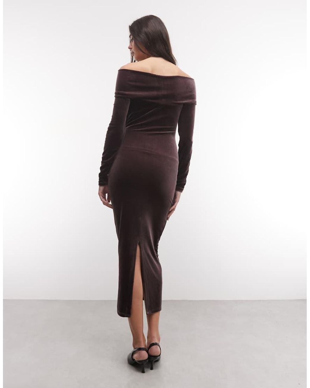 AllSaints Red Delta Long Sleeve Velour Midi Dress