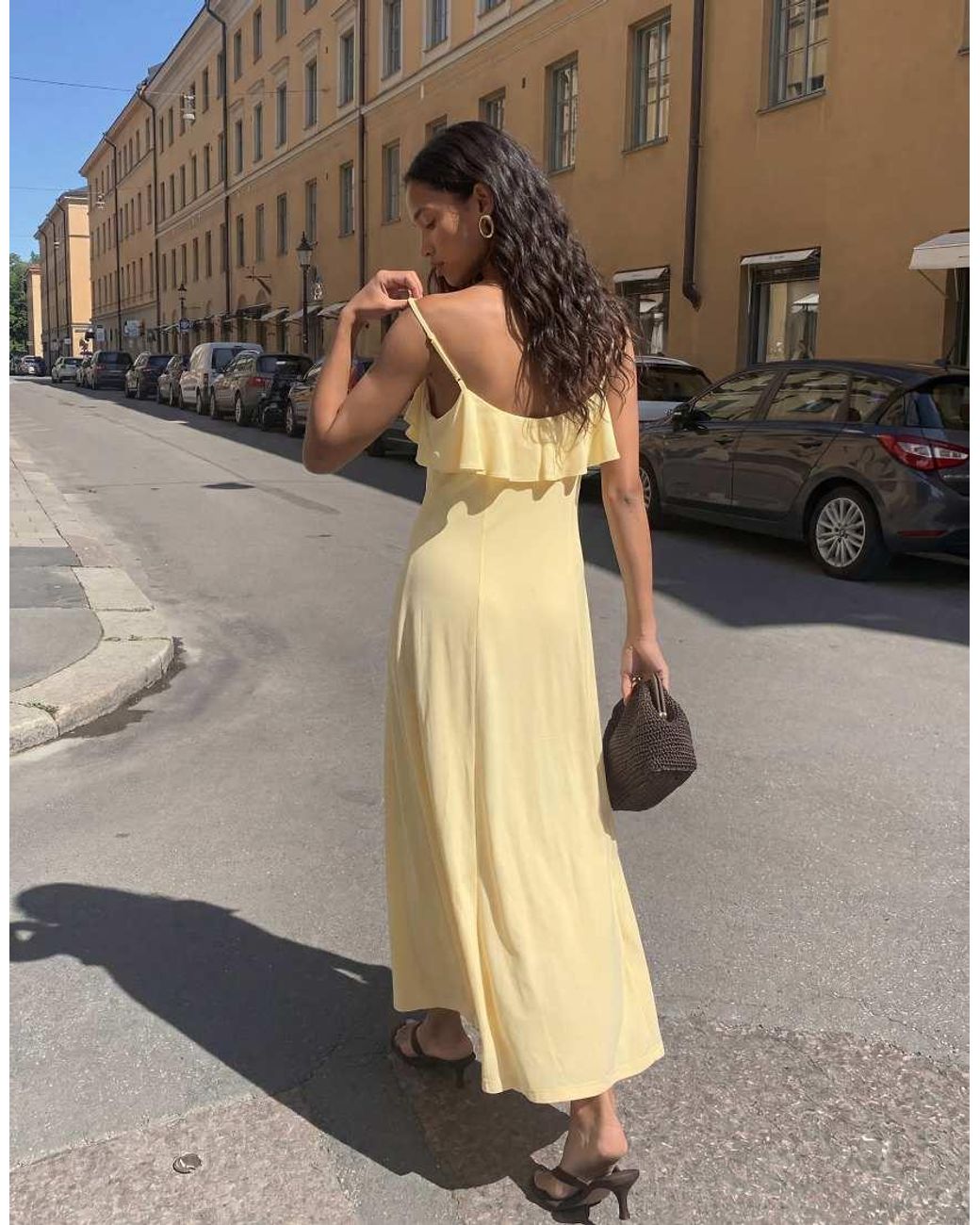 Vero Moda Natural Ruffle Bust Chiffon Midi Cami Dress