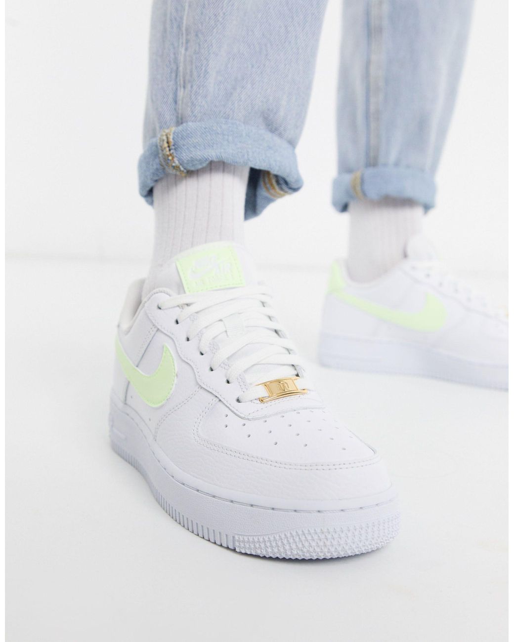 Nike Rubber Air Force 1 '07 White And Fluro Green Sneakers | Lyst UK
