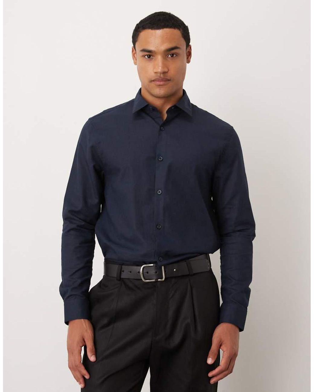 ASOS Blue Formal Linen Blend Regular Shirt for men