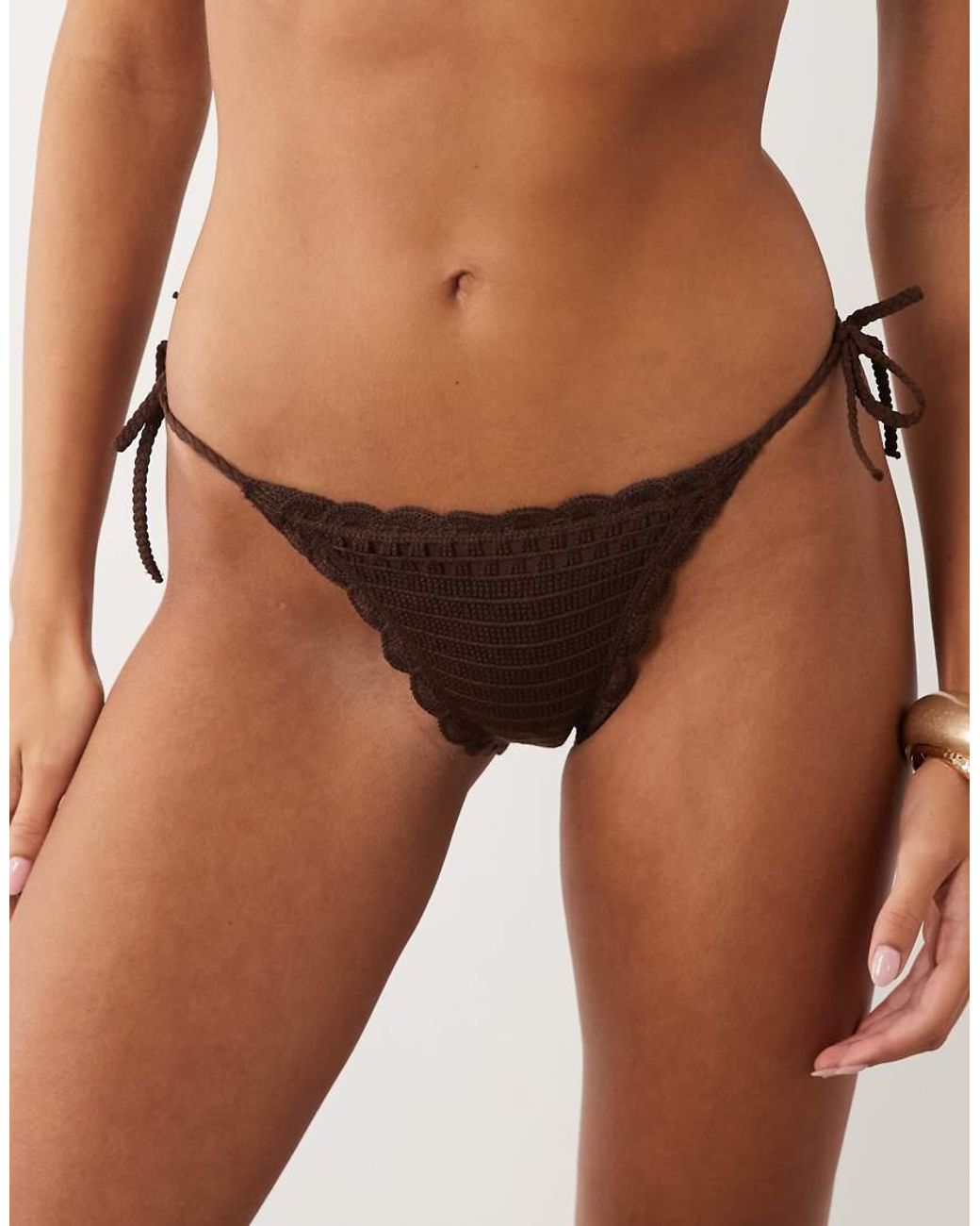 New Look Brown Shell Trim Crochet Bikini Bottoms