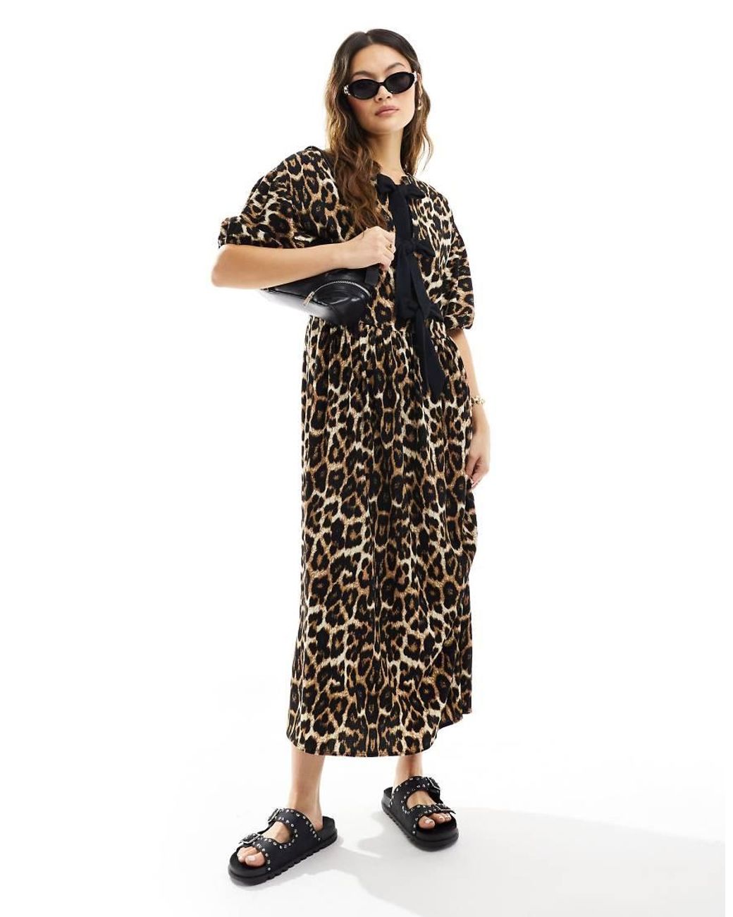 ASOS Black Puff Sleeve Tie Front Maxi Dress