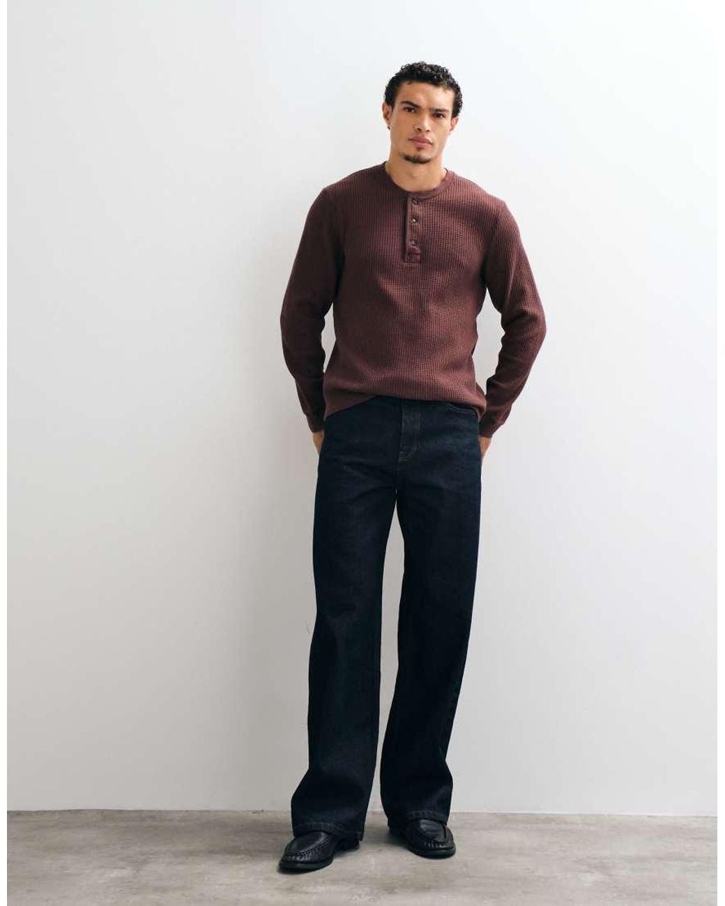 Abercrombie & Fitch Brown Waffle Henley Top for men