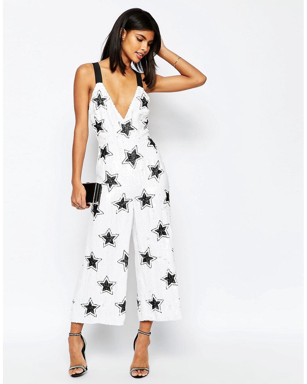 ASOS All Over Sequin Star Jumpsuit With Contrast Elastic Straps in