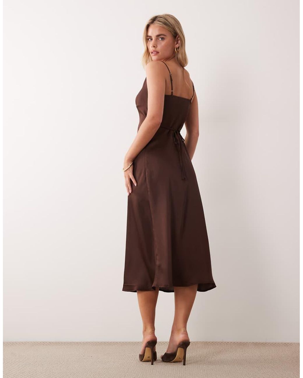 New Look Brown Satin Cowl Neck Midi Dress