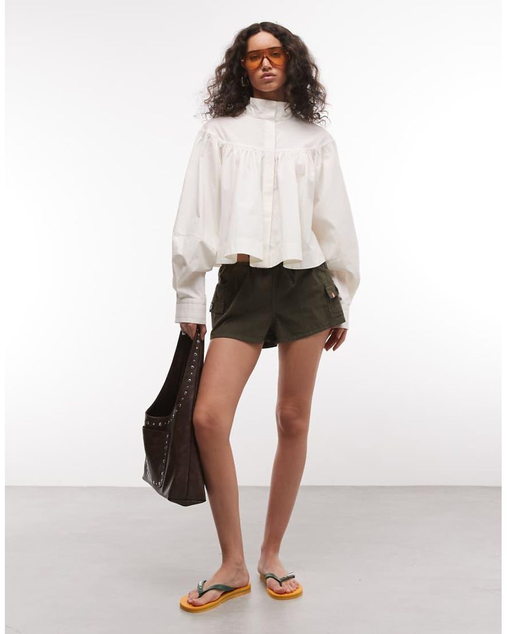 ASOS White Zip Front Volume Cropped Shacket