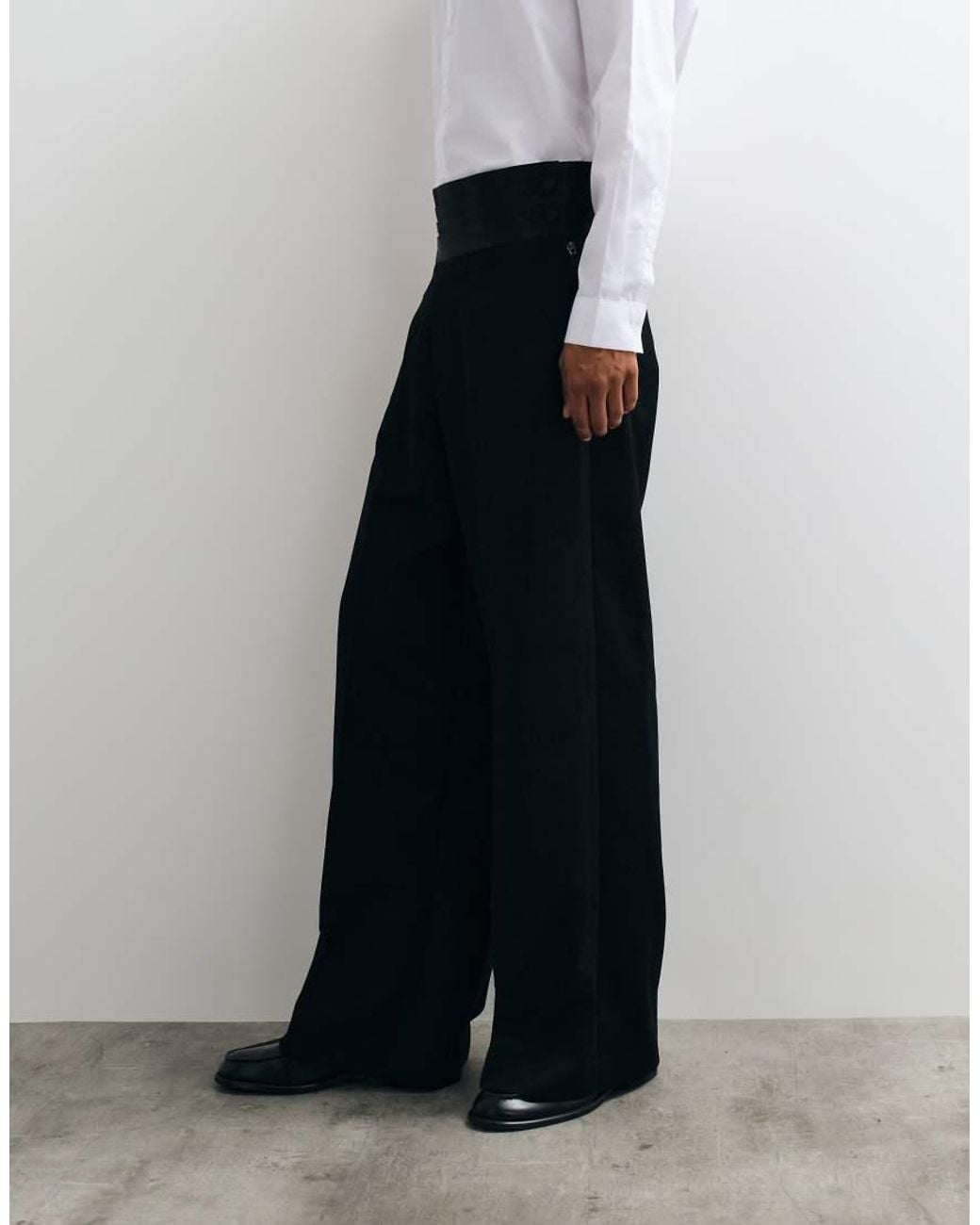 ASOS Blue Tailored Loose Leg Trousers With Cummerbund Waist for men