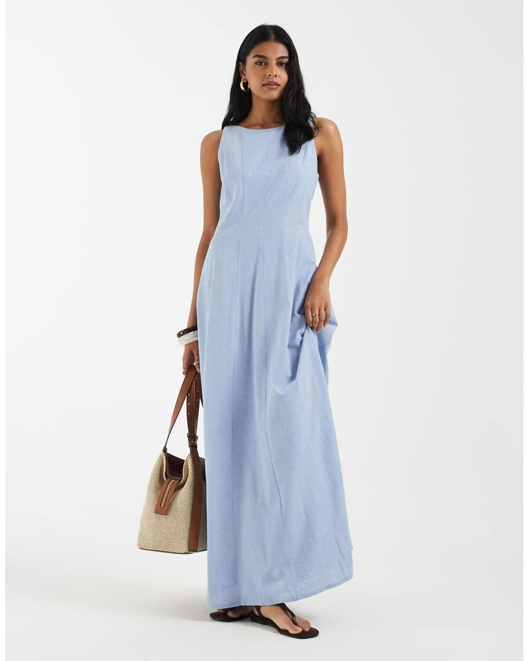 Vero Moda Blue Sleeveless Seam Detail Full Skirt Midi Dress
