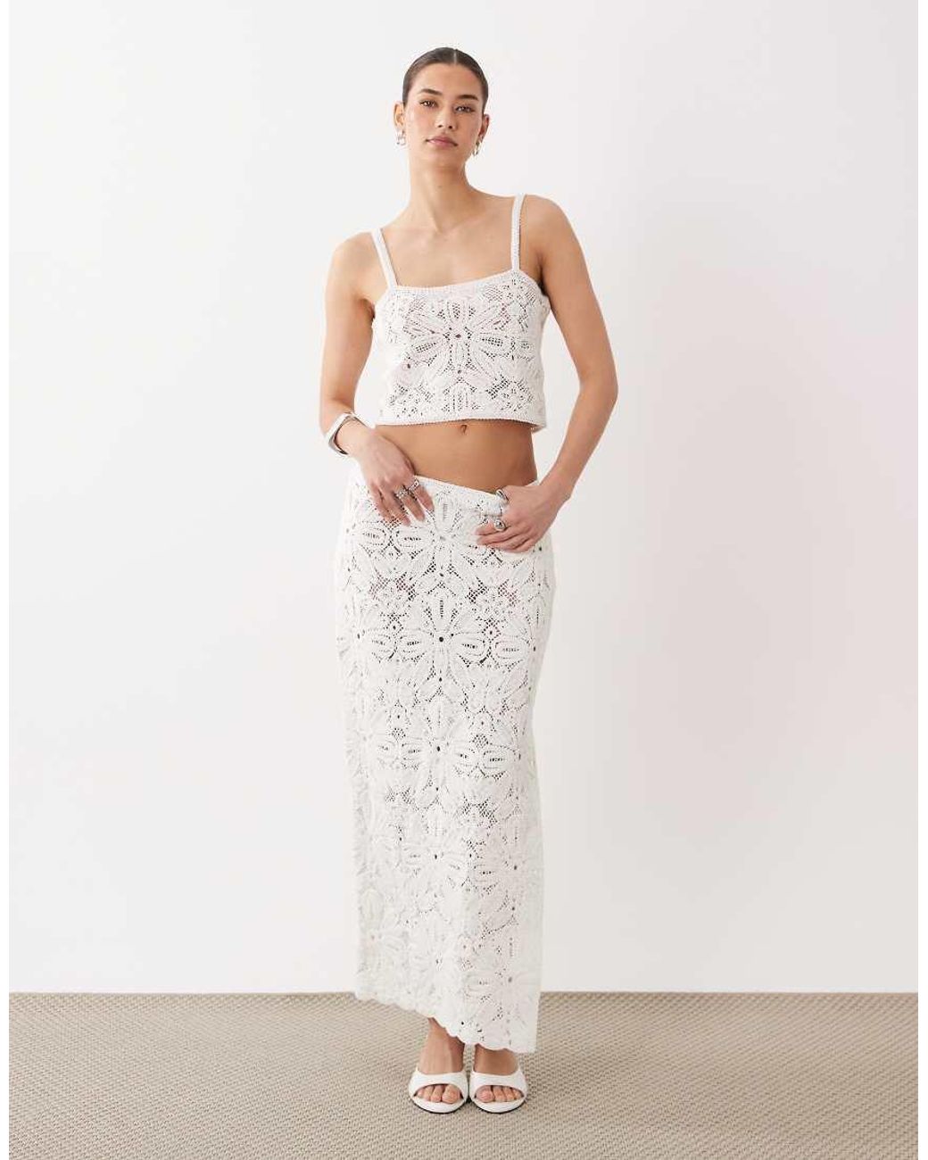 ASOS White Crochet Premium Bralet Co-Ord