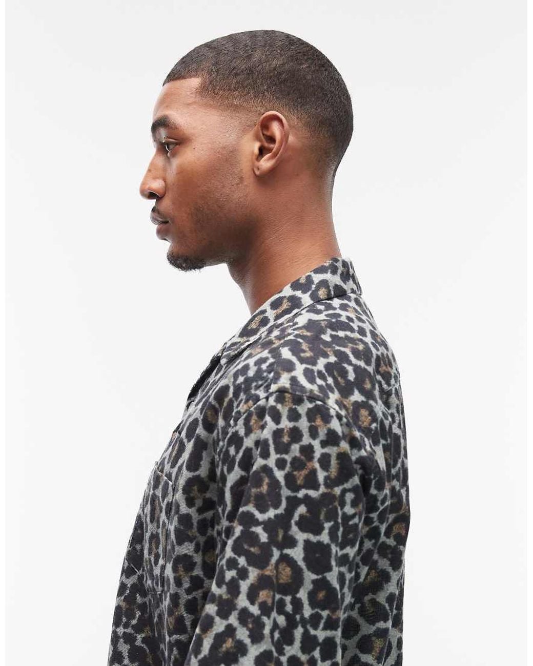AllSaints Gray Silesia Short Sleeve Leopard Print Shirt for men